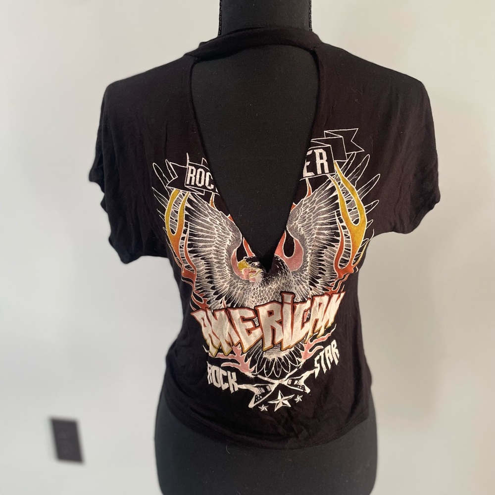 Rock Star Vintage Sexy Cutout Top Soft Logo Eagle